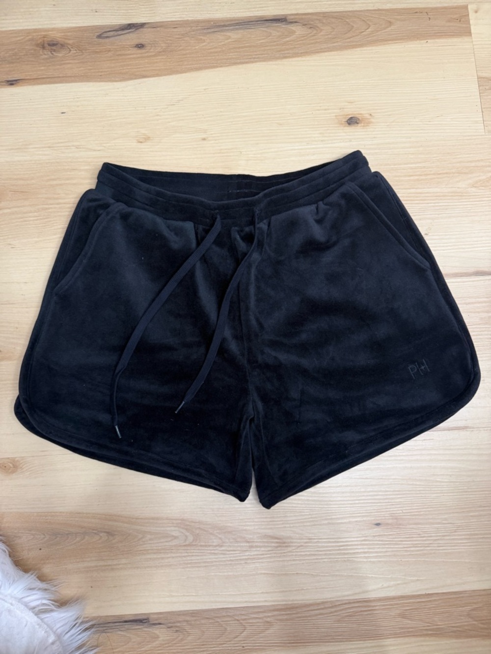 Paris Hilton Black Velour Drawstring Athletic Shorts